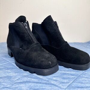 Barbo Suede‎ Leather Ankle Boots Zip Up Comfort Lug Sole Black Womens Size 10